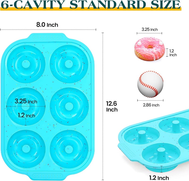 AOTASO Silicone Donut Pan for Baking with Metal Reinforced Frame, Nonstick 3.25 inch Doughnut Baking Pans, 6 Cavity Donut Trays, Make Perfect Bagels and Cake Donuts (Aque) - Image 4